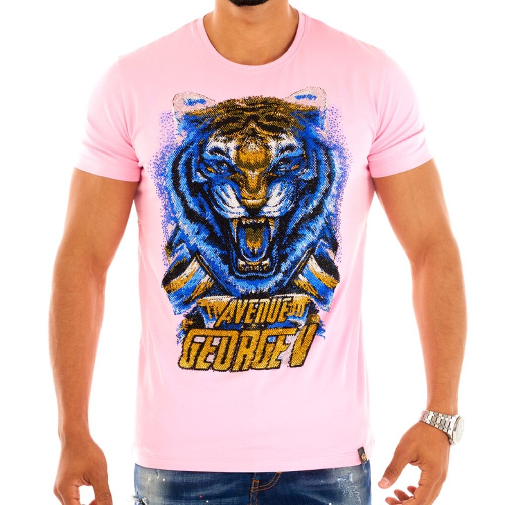 Avenue George V Paris T-Shirt Men's Pink Short Sleeve Shirt Pink Tiger 3XL NWT